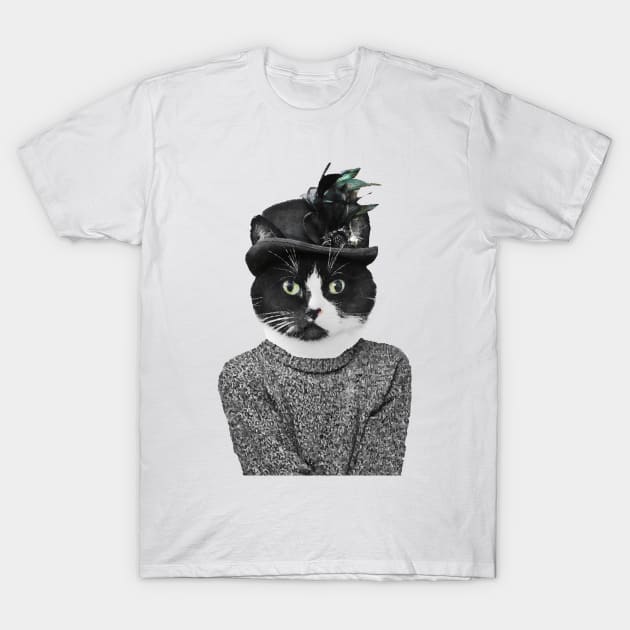 Fancy black and white cat T-Shirt by DarkMaskedCats